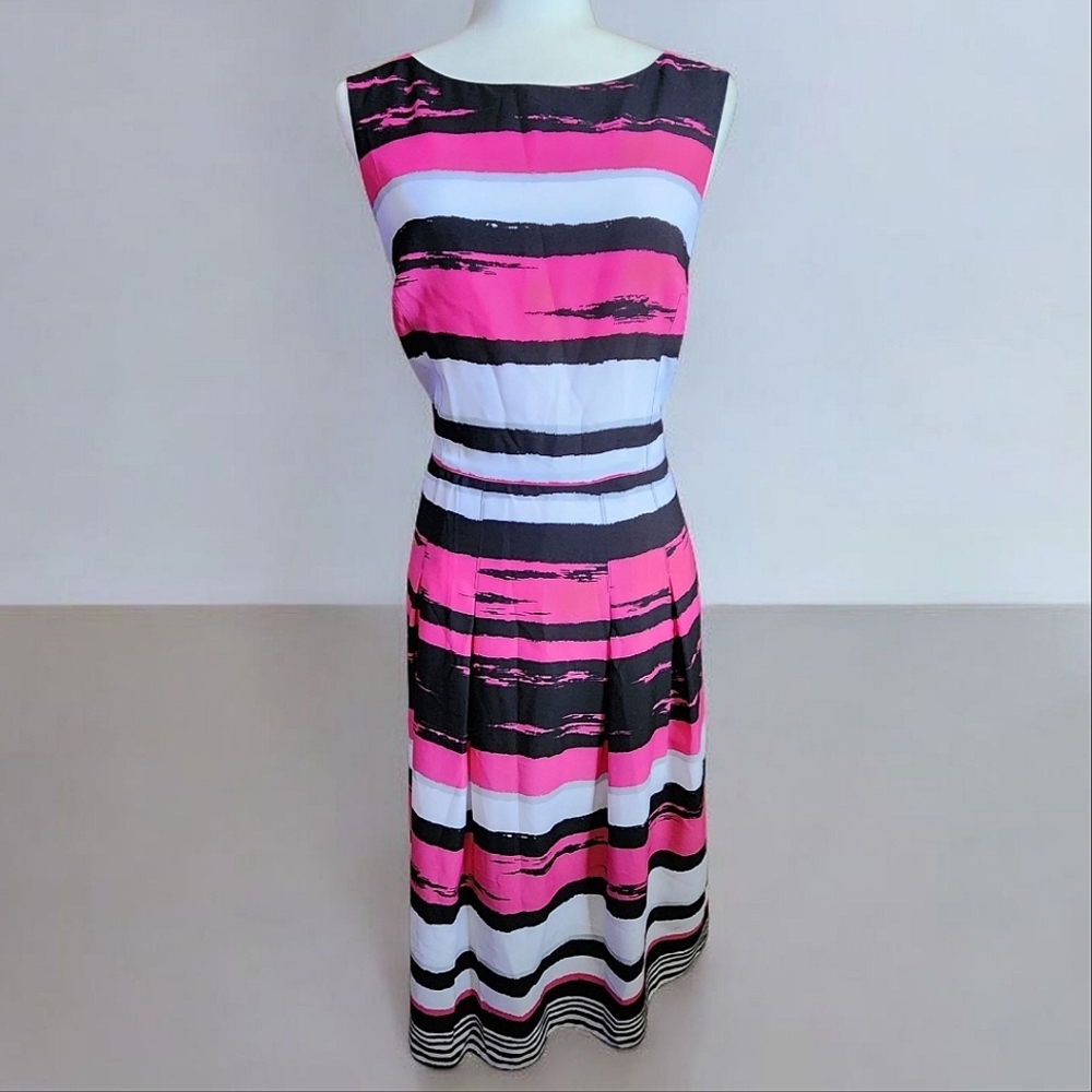 Pink and Black Striped Sleeveless Dress Size 10